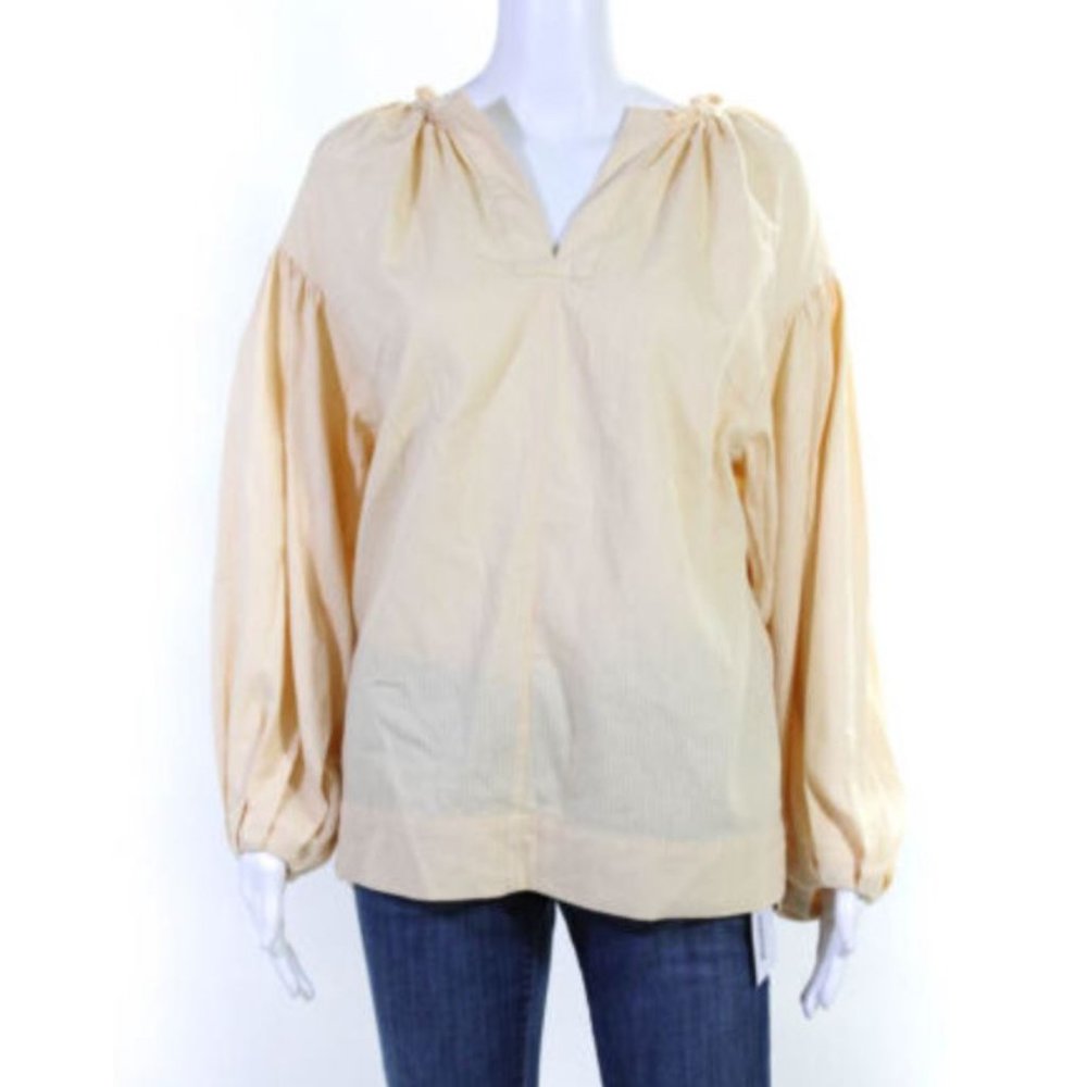 Moussy Womens Striped Long Sleeve Blouse Yellow Cotton Size 1